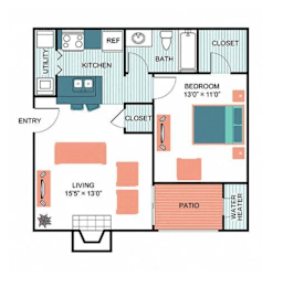 1 bed, 1 bath, 558 sqft, $799