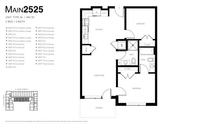 2 beds, 2 baths, 843 sqft, $1,825, Unit APT 616