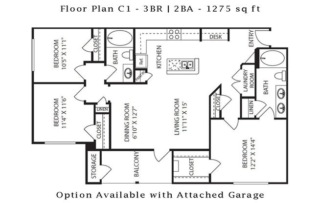 3 beds, 2 baths, 1,275 sqft, $2,090, Unit 228