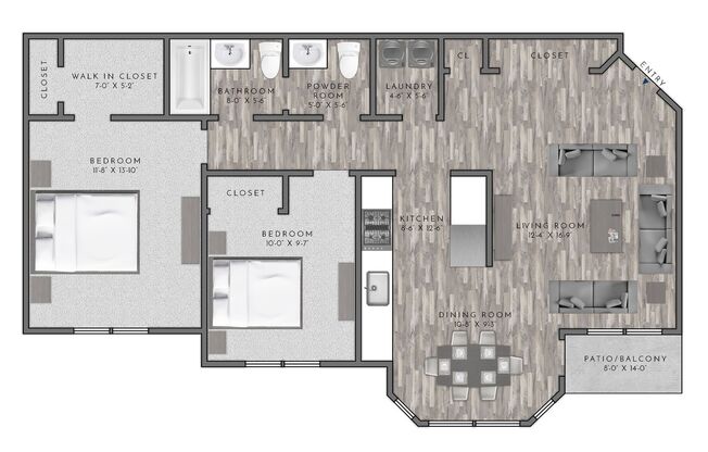 2 beds, 1.5 baths, 972 sqft, $2,320