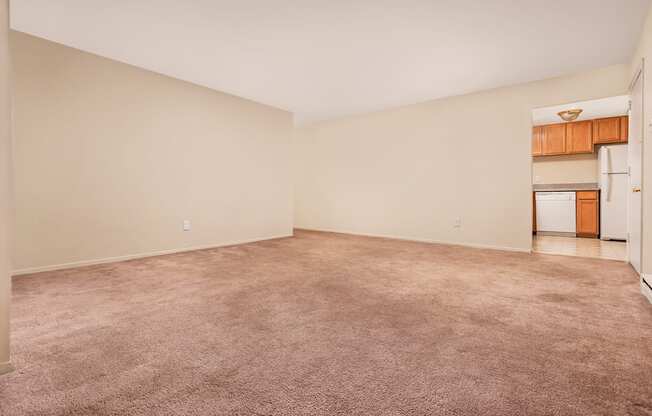 Empty room with carpeted floor and white walls.