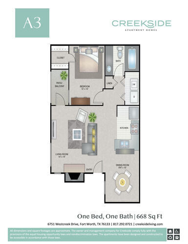 1 bed, 1 bath, 668 sqft, $1,009