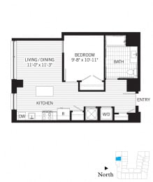 1 bed, 1 bath, 627 sqft, $2,326