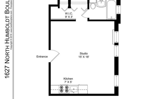 Studio, 1 bath, 392 sqft, $1,350, Unit 1D
