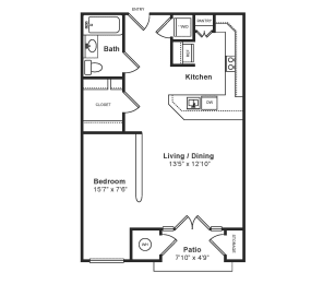 Studio, 1 bath, 544 sqft, $1,750