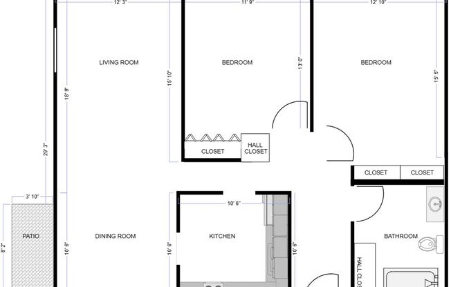 2 beds, 1 bath, 1,027 sqft, $1,299, Unit 5-207