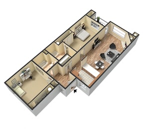 Two Bedroom 3D With Furniture  at Creekside At Tanasbourne, Oregon