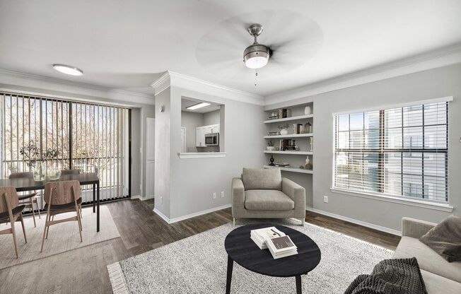 Model living room with patio entrance