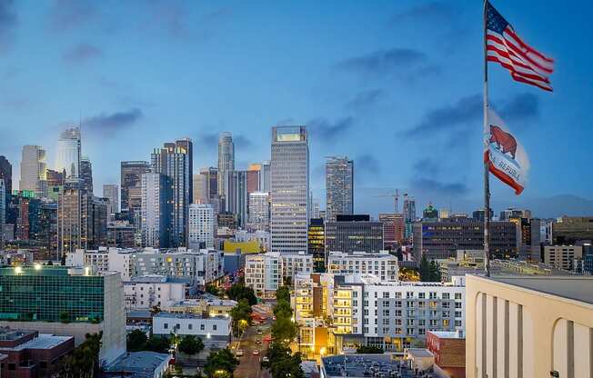 a view of the san francisco skyline at dusk