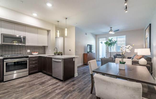 Kitchen and dining at Montecito Apartments at Carlsbad, Carlsbad, CA