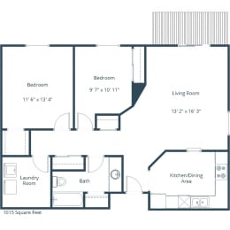 2 Bed 1 Bath 1,015 Sq. Ft. Floor Plan at Park Place Apartments in Fargo, ND