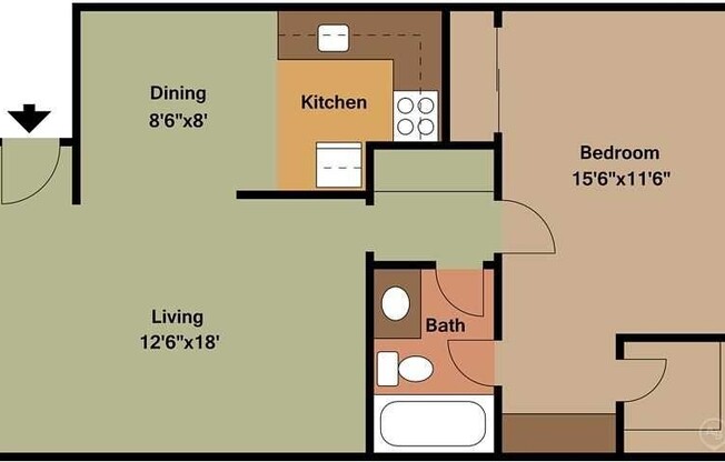 1 bed, 1 bath, 711 sqft, $2,025, Unit 407