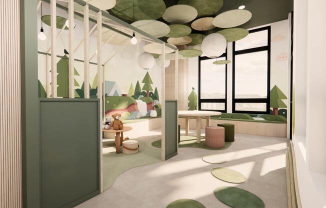 Play, explore, repeat. The kids’ playroom at Modera Bridle Trails connects to a secure outdoor space made for everyday adventure.