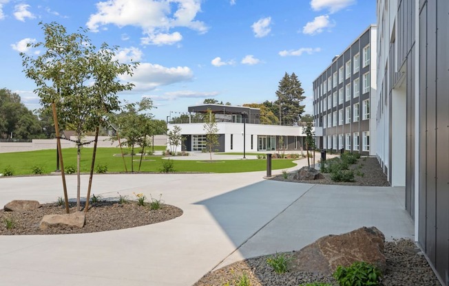 a view of the courtyard of a building at Ironside Apartments, Spokane , Washington