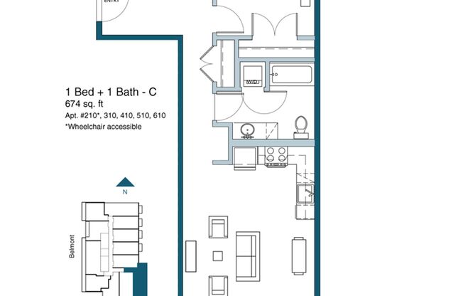 1 bed, 1 bath, 599 sqft, $2,450