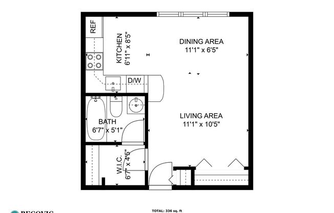 Studio, 1 bath, 336 sqft, $1,550, Unit 304