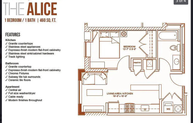 1 bed, 1 bath, 460 sqft, $1,100, Unit 101