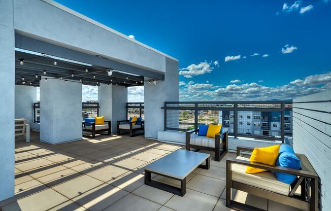 Rooftop patio with tables and chairs at Cuvee, Arizona, 85305