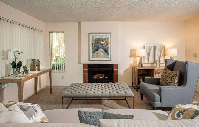 Delta Pointe Model Living Room & Fireplace