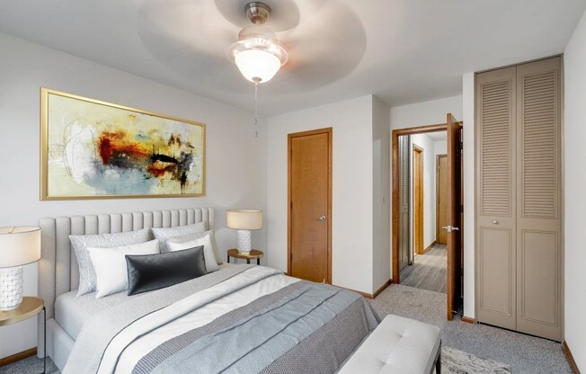 Welcome to Central Lakes of Uptown, where modern comfort meets stylish living. Relax in this inviting bedroom, complete with contemporary decor and ample space. Don’t wait—schedule your tour today and make this your new home!