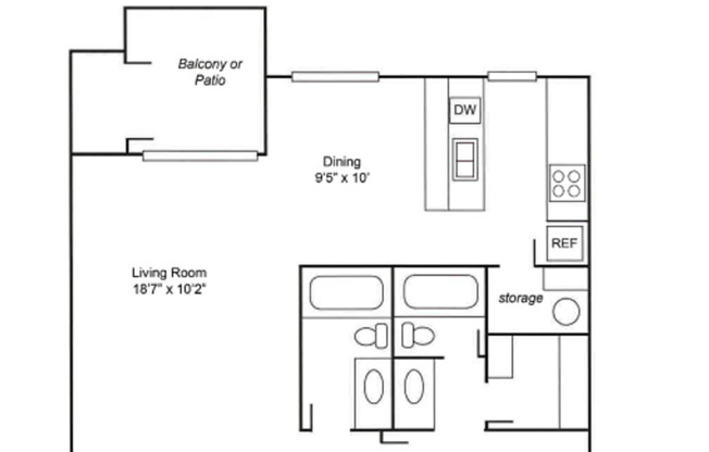 2 beds, 2 baths, 917 sqft, $825