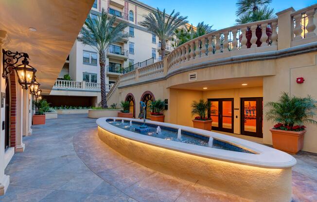 a pool next to a building