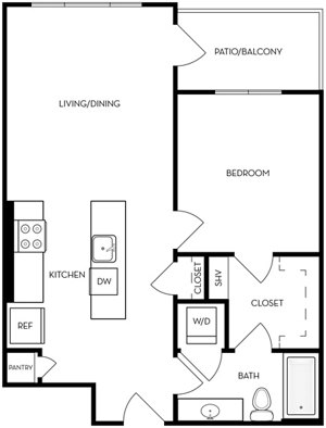 1 bed, 1 bath, 756 sqft, $1,404