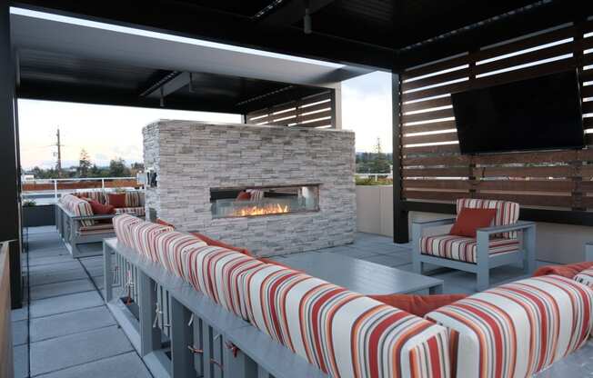 bayswater rooftop lounge with fireplace at Bayswater Apartments, Burlingame, 94010