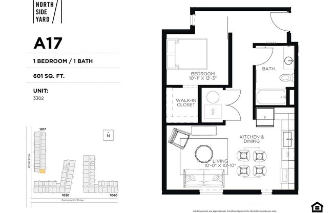 1 bed, 1 bath, 601 sqft, $1,325, Unit 3302