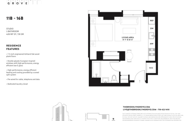 Studio, 1 bath, 428 sqft, $3,450, Unit 12B