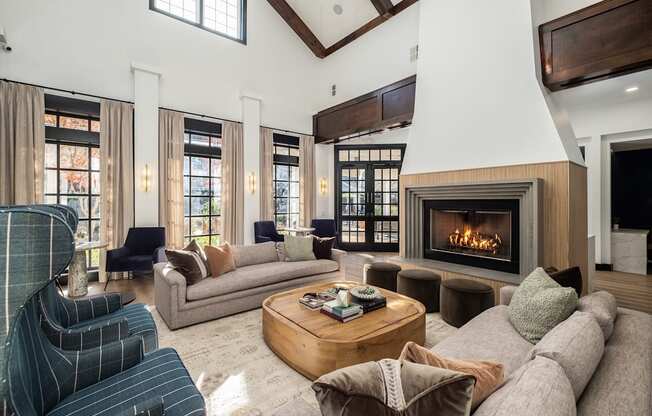 A living room with a fireplace and a couch.