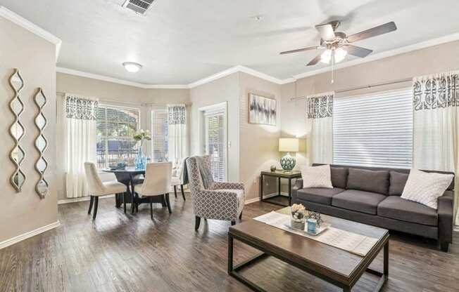 a living room with a couch and a table