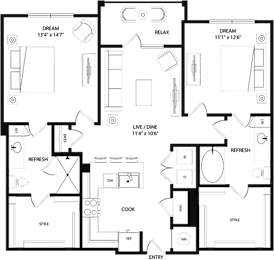 2 beds, 2 baths, 1,114 sqft, $1,299