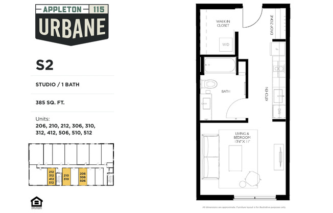 Studio, 1 bath, 392 sqft, $1,225, Unit 506