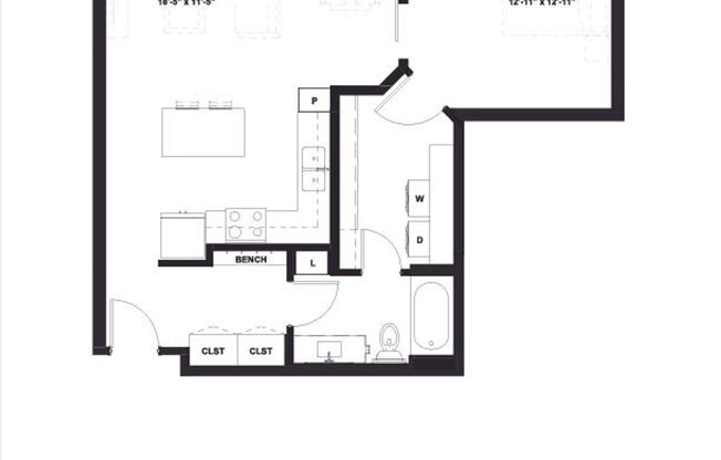 1 bed, 1 bath, 812 sqft, $1,825, Unit The Rec #112