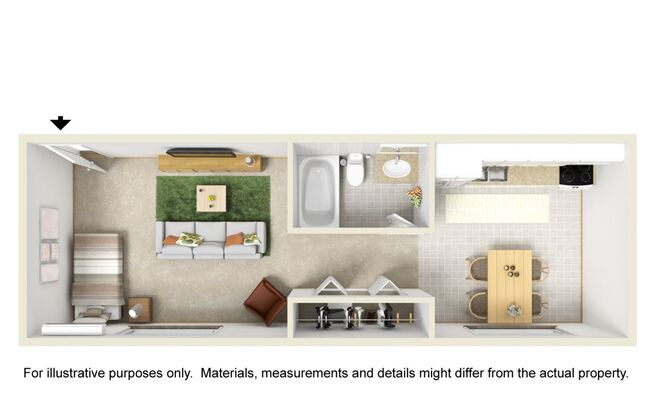 Studio, 1 bath, 438 sqft, $900, Unit 102