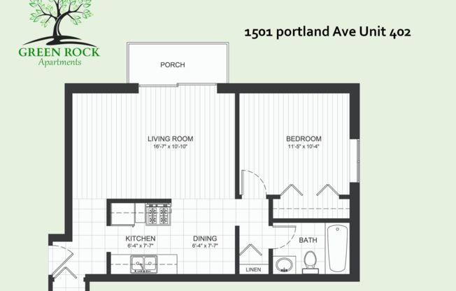 1 bed, 1 bath, 550 sqft, $1,195, Unit 402