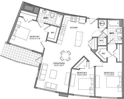 3 beds, 2 baths, 1,322 sqft, $4,144, Unit 513