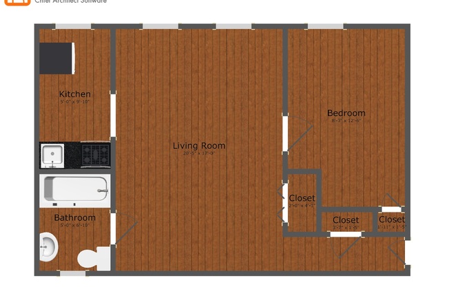 1 bed, 1 bath, 324 sqft, $1,145, Unit 400