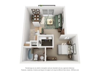 Studio, 1 bath, 425 sqft, $663