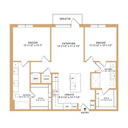 2 beds, 2 baths, 1,042 sqft, $1,820