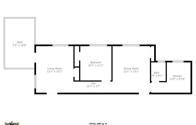 1 bed, 1 bath, 690 sqft, $995, Unit 1