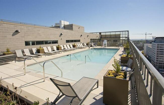 the pool on the rooftop of a building
