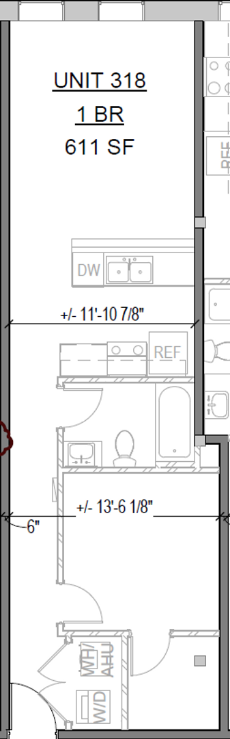 1 bed, 1 bath, 611 sqft, $925, Unit 318