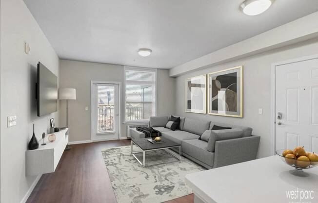 Living room of an apartment at west parc in bethany village located near portland and beaverton oregon 2023
