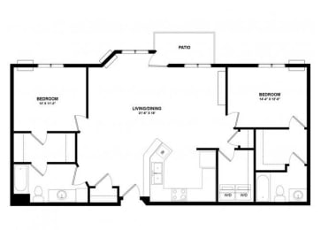 2 beds, 2 baths, 1,280 sqft, $1,645