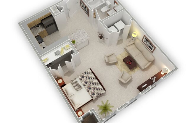 Mill City - Millstone Studio Apartment - Floor Plan (3D)