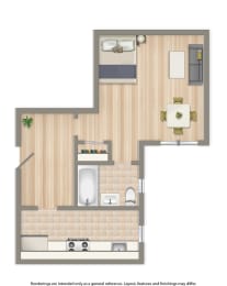 Studio, 1 bath, 531 sqft, $1,710