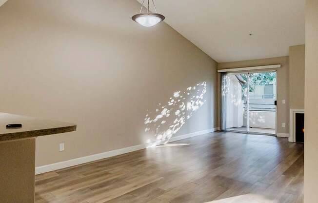 A room with a wooden floor and a ceiling light.