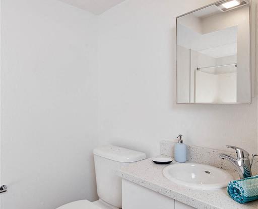 a bathroom with a toilet sink and mirror